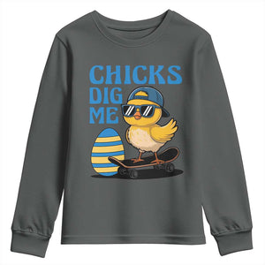 Funny Easter Day Chicks Dig Me Youth Sweatshirt Cool Chicken TS11 Dark Heather Print Your Wear