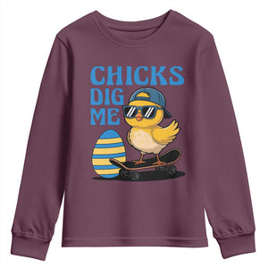 Funny Easter Day Chicks Dig Me Youth Sweatshirt Cool Chicken TS11 Maroon Print Your Wear