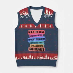 Test Day V-Neck Knit Sweater Vest Slay The Test Big Brain Energy Students Spirit TS11 Navy Red Print Your Wear