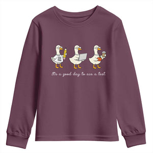 Silly Goose Test Day Youth Sweatshirt It's A Good Day To Ace A Test Teacher Students TS11 Maroon Print Your Wear