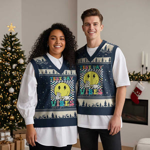 Test Day 67 Meme V-Neck Knit Sweater Vest You Got This Testing Teacher Retro Grooves TS11 Navy Beige Print Your Wear