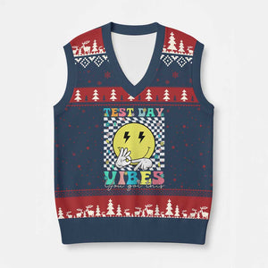 Test Day 67 Meme V-Neck Knit Sweater Vest You Got This Testing Teacher Retro Grooves TS11 Navy Red Print Your Wear
