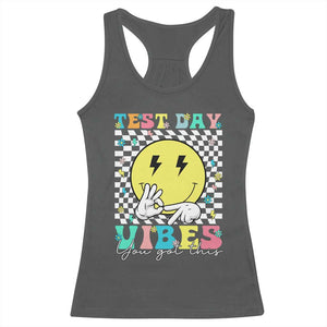 Test Day 67 Meme Racerback Tank Top You Got This Testing Teacher Retro Grooves TS11 Dark Heather Print Your Wear