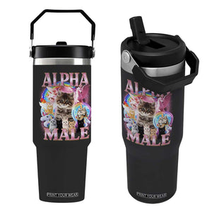 Alpha Male Cat Flip Straw Tumbler Funny Rainbow Kitten Meme Bootleg TS11 One Size: 30 oz Black Print Your Wear