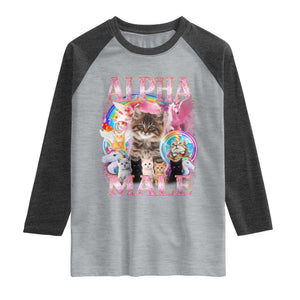 Alpha Male Cat Raglan Shirt Funny Rainbow Kitten Meme Bootleg TS11 Heather Gray Heather Charcoal Print Your Wear