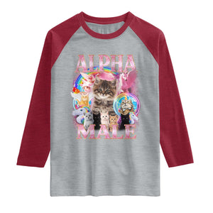 Alpha Male Cat Raglan Shirt Funny Rainbow Kitten Meme Bootleg TS11 Heather Gray Heather Red Print Your Wear