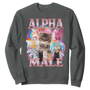 Alpha Male Cat Sweatshirt Funny Rainbow Kitten Meme Bootleg TS11 Dark Heather Print Your Wear