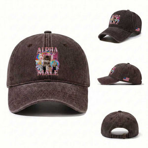 Alpha Male Cat Washed Cotton Baseball Cap Funny Rainbow Kitten Meme Bootleg TS11 Washed Cap Universal Fit Dark Brown Print Your Wear