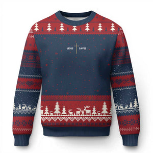 Jesus Saves Ugly Christmas Sweater Cross Subtle Christian Minimal Religious Faith