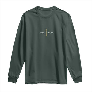 Jesus Saves Long Sleeve Shirt Cross Subtle Christian Minimal Religious Faith