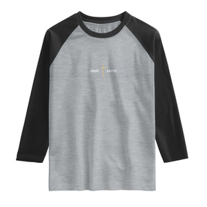 Jesus Saves Raglan Shirt Cross Subtle Christian Minimal Religious Faith