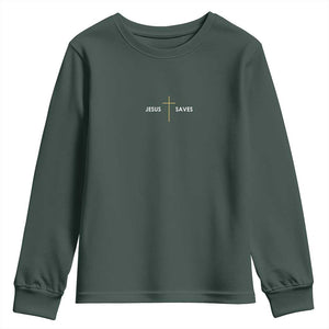 Jesus Saves Youth Sweatshirt Cross Subtle Christian Minimal Religious Faith