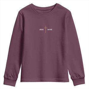 Jesus Saves Youth Sweatshirt Cross Subtle Christian Minimal Religious Faith