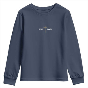 Jesus Saves Youth Sweatshirt Cross Subtle Christian Minimal Religious Faith