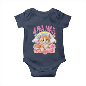 Alpha Male Funny Cat Baby Onesie Vintage 90s Kitten Rainbow Floral Butterflies
