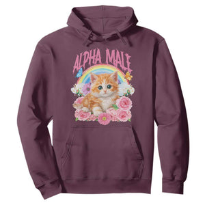 Alpha Male Funny Cat Hoodie Vintage 90s Kitten Rainbow Floral Butterflies