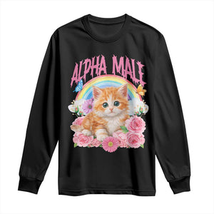 Alpha Male Funny Cat Long Sleeve Shirt Vintage 90s Kitten Rainbow Floral Butterflies