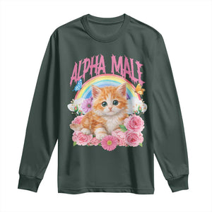Alpha Male Funny Cat Long Sleeve Shirt Vintage 90s Kitten Rainbow Floral Butterflies