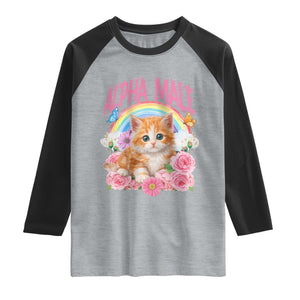 Alpha Male Funny Cat Raglan Shirt Vintage 90s Kitten Rainbow Floral Butterflies