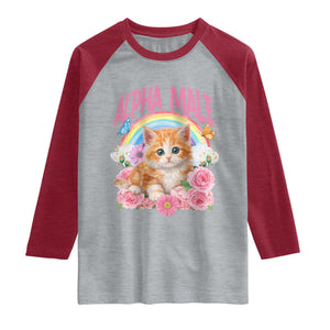 Alpha Male Funny Cat Raglan Shirt Vintage 90s Kitten Rainbow Floral Butterflies