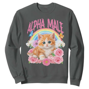 Alpha Male Funny Cat Sweatshirt Vintage 90s Kitten Rainbow Floral Butterflies
