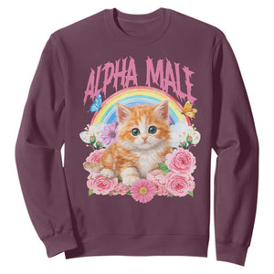 Alpha Male Funny Cat Sweatshirt Vintage 90s Kitten Rainbow Floral Butterflies
