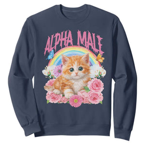 Alpha Male Funny Cat Sweatshirt Vintage 90s Kitten Rainbow Floral Butterflies