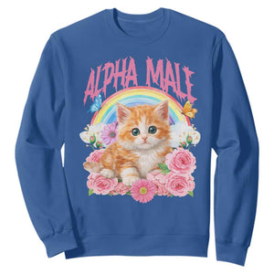 Alpha Male Funny Cat Sweatshirt Vintage 90s Kitten Rainbow Floral Butterflies