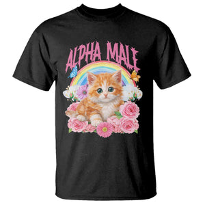 Alpha Male Funny Cat T Shirt Vintage 90s Kitten Rainbow Floral Butterflies