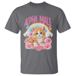 Alpha Male Funny Cat T Shirt Vintage 90s Kitten Rainbow Floral Butterflies