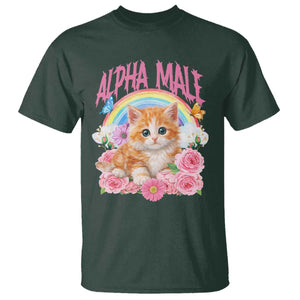 Alpha Male Funny Cat T Shirt Vintage 90s Kitten Rainbow Floral Butterflies
