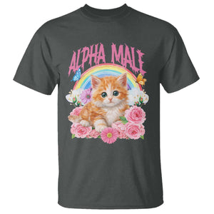 Alpha Male Funny Cat T Shirt Vintage 90s Kitten Rainbow Floral Butterflies