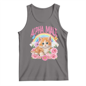 Alpha Male Funny Cat Tank Top Vintage 90s Kitten Rainbow Floral Butterflies