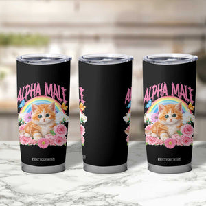Alpha Male Funny Cat Tumbler Cup Vintage 90s Kitten Rainbow Floral Butterflies
