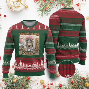 Never Alone Raccoon Mom Ugly Christmas Sweater Funny Mama Life Mothers Day TS11 Red Green Print Your Wear