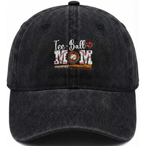 Baseball Mom Washed Cotton Baseball Cap Tee Ball Mama Funny Mother's Day TS11 Print Your Wear
