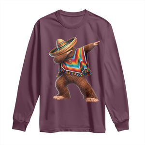 Mexican Bigfoot Dabbing Cinco de Mayo Funny Fiesta Long Sleeve Shirt TS11 Maroon Print Your Wear