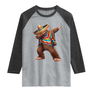 Mexican Bigfoot Dabbing Cinco de Mayo Funny Fiesta Raglan Shirt TS11 Heather Gray Heather Charcoal Print Your Wear