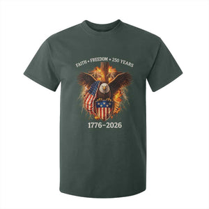 Faith Freedom 250 Years T Shirt For Kid Christian USA Independence 1776 2026 Bald Eagle TS11 Dark Forest Green Print Your Wear