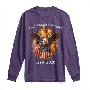 Faith Freedom 250 Years Long Sleeve Shirt Christian USA Independence 1776 2026 Bald Eagle TS11 Purple Print Your Wear