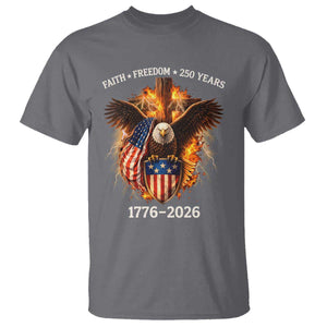 Faith Freedom 250 Years T Shirt Christian USA Independence 1776 2026 Bald Eagle TS11 Charcoal Print Your Wear
