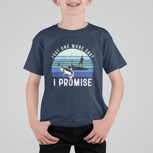 Fishing T Shirt For Kid Just One More Cast I Promise TS11 Navy Print Your Wear