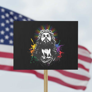 Funny LGBT Gay Pride Jesus Rainbow Flag Christian Protest Sign TS11 Horizontal 18" × 24" Black Print Your Wear