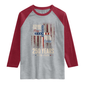 God 250th Anniversary USA Raglan Shirt Stand For The Flag Kneel For The Cross TS11 Heather Gray Heather Red Print Your Wear