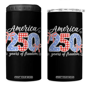 Girly America 250 Years Of Freedom 4 in 1 Can Cooler Tumbler 4th of July Coquette Bow