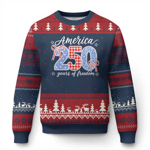 Girly America 250 Years Of Freedom Ugly Christmas Sweater 4th of July Coquette Bow