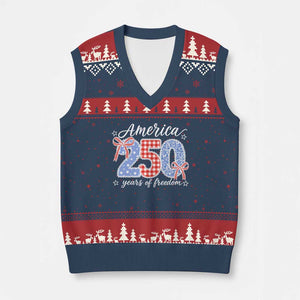 Girly America 250 Years Of Freedom V-Neck Knit Sweater Vest 4th of July Coquette Bow