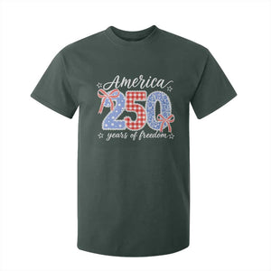 Girly America 250 Years Of Freedom T Shirt For Kid 4th of July Coquette Bow