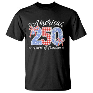 Girly America 250 Years Of Freedom T Shirt 4th of July Coquette Bow