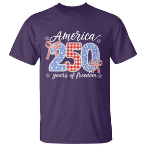 Girly America 250 Years Of Freedom T Shirt 4th of July Coquette Bow